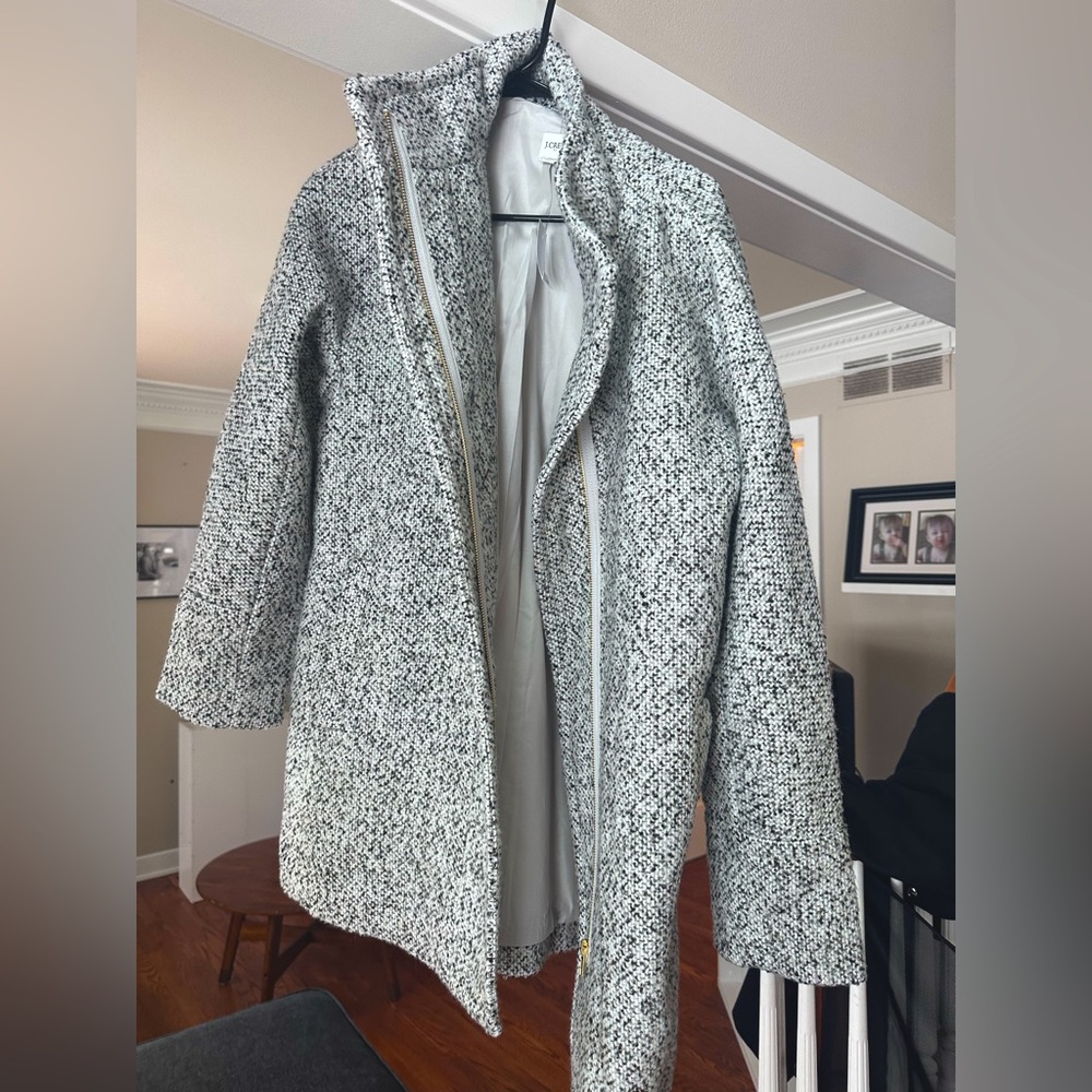 A brand new with tags J.Crew zip up tweed black and white winter coat